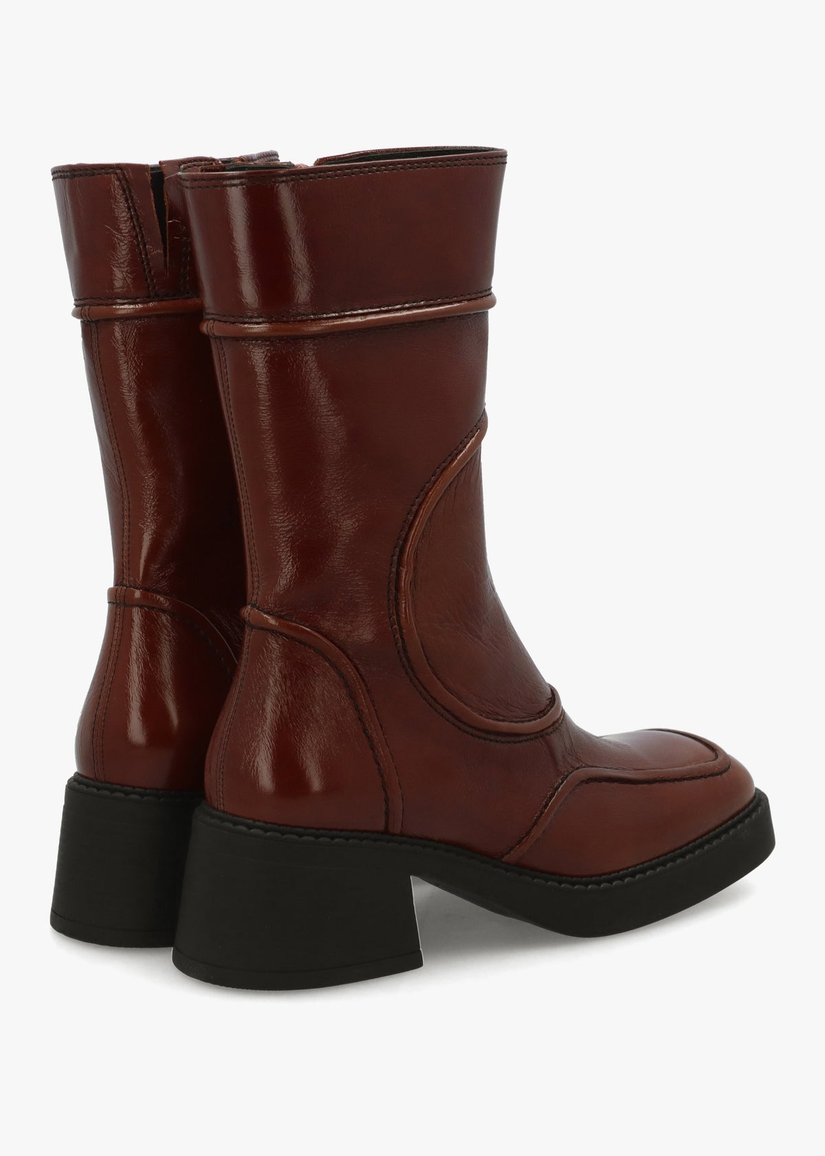 Malene Tan Leather Block Heel Calf Boots