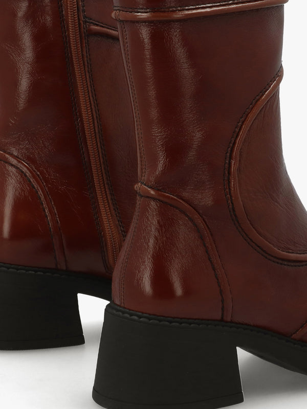 Malene Tan Leather Block Heel Calf Boots