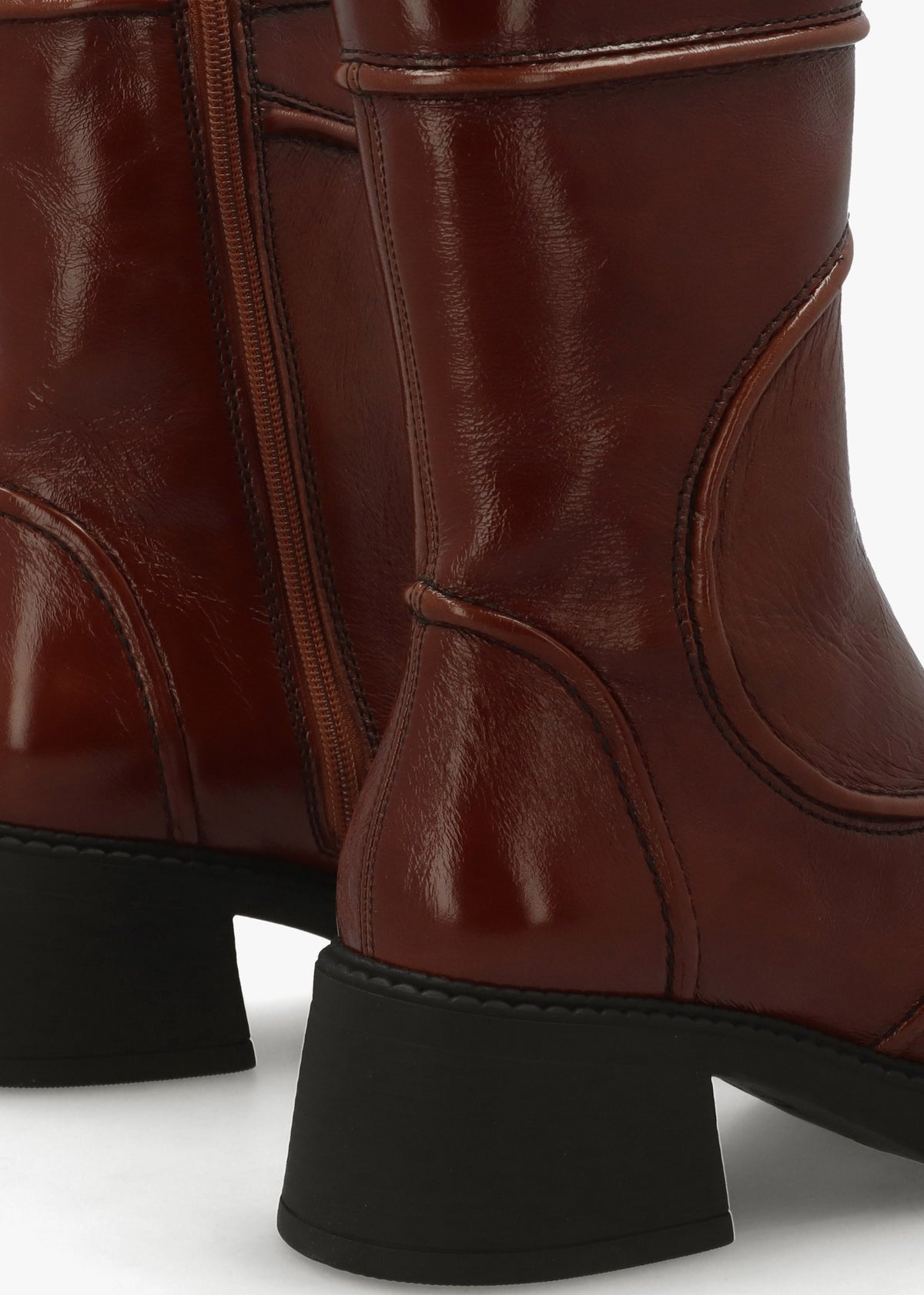 Malene Tan Leather Block Heel Calf Boots