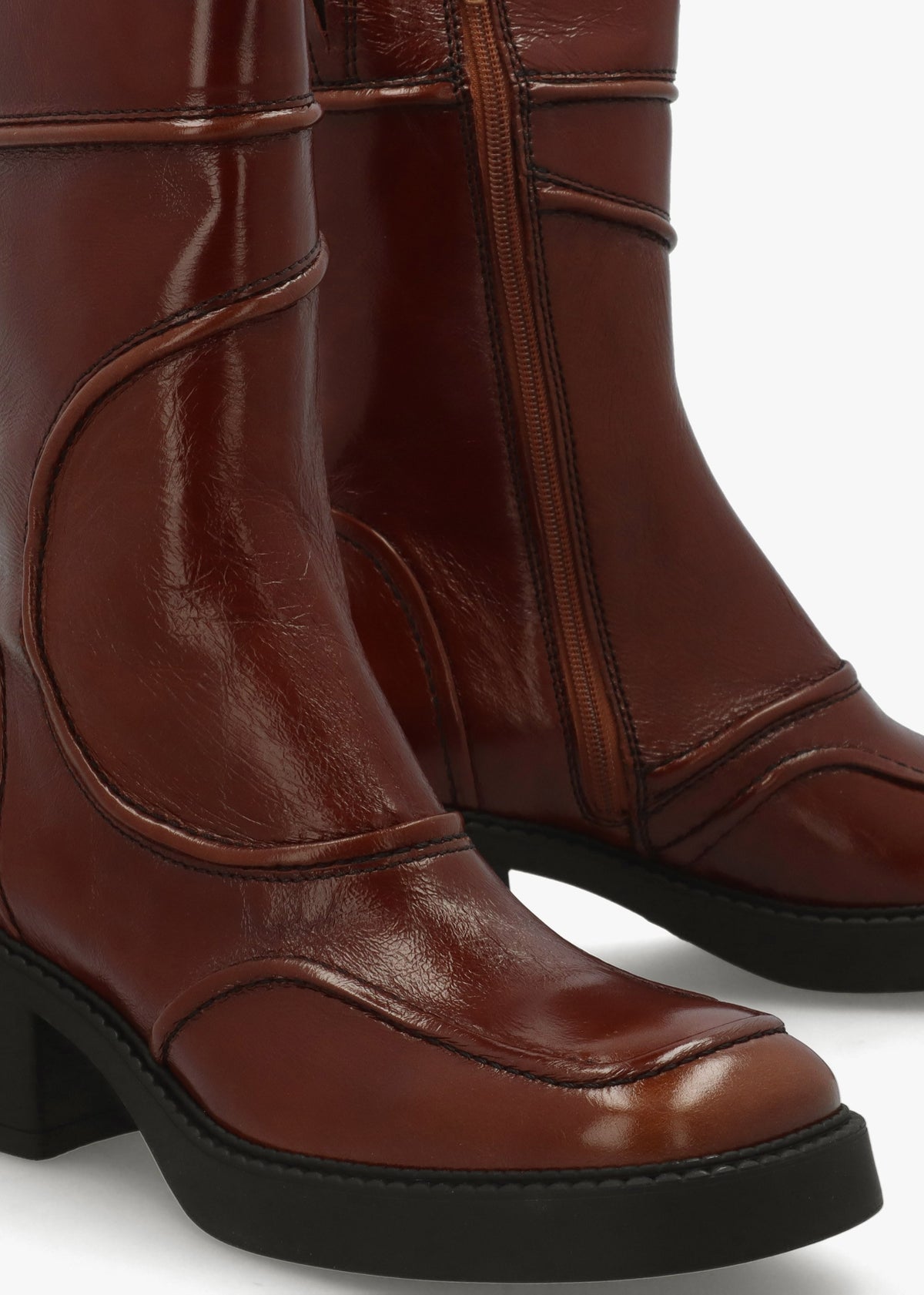 Malene Tan Leather Block Heel Calf Boots