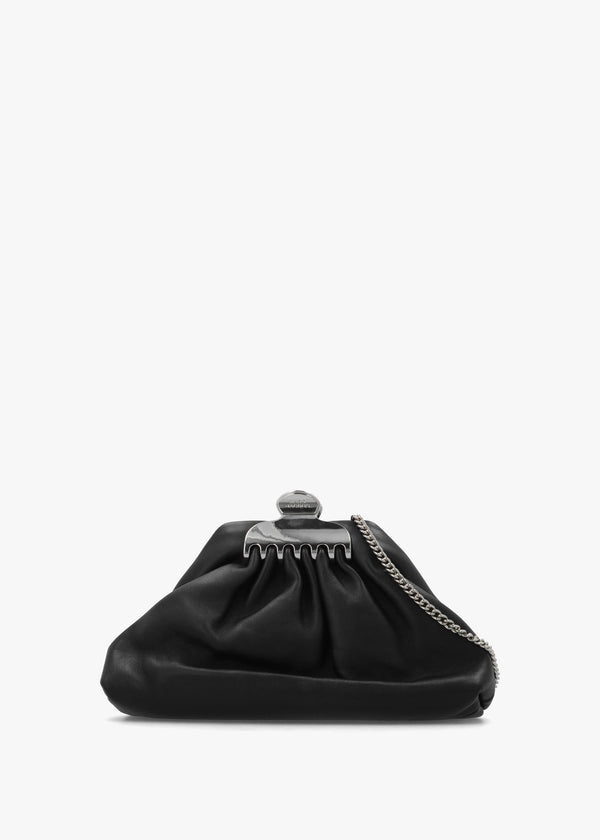 The Glam Small Black Leather Clutch Bag