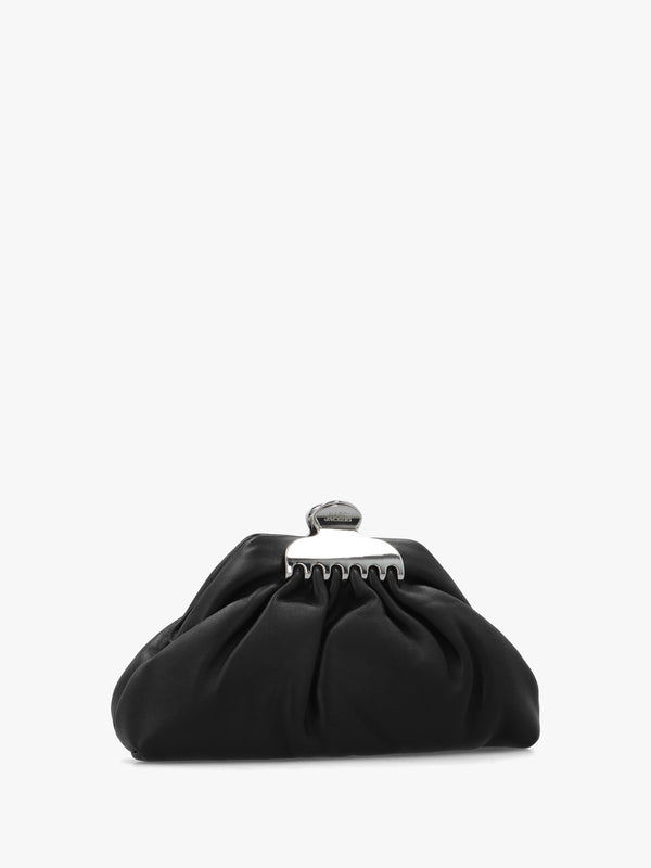 The Glam Small Black Leather Clutch Bag
