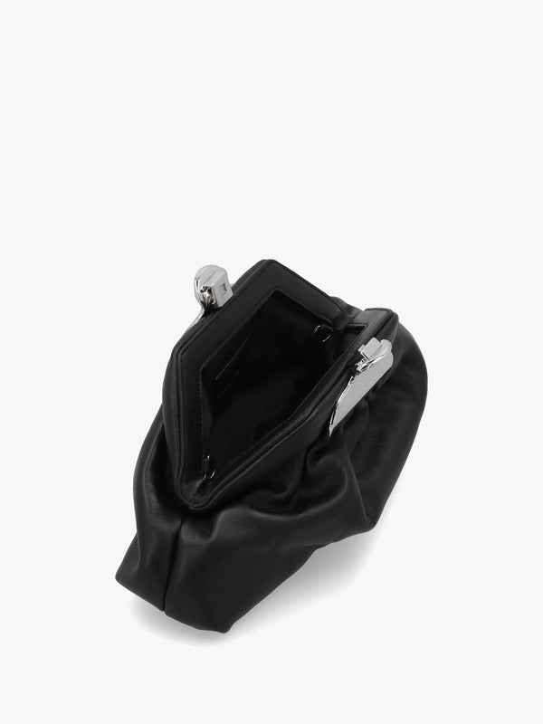 The Glam Small Black Leather Clutch Bag