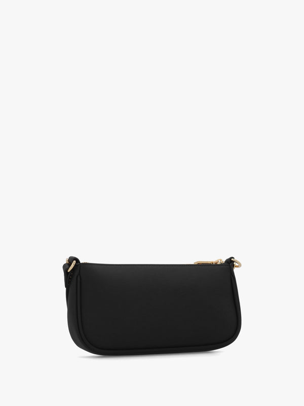 Dangling Logo Chain Nero Leather Shoulder Bag