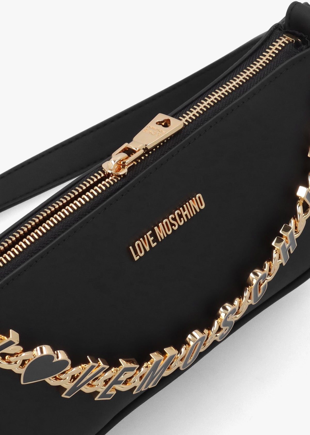 Dangling Logo Chain Nero Leather Shoulder Bag