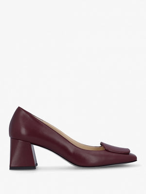 Nessie Burgundy Leather Block Heel Court Shoes