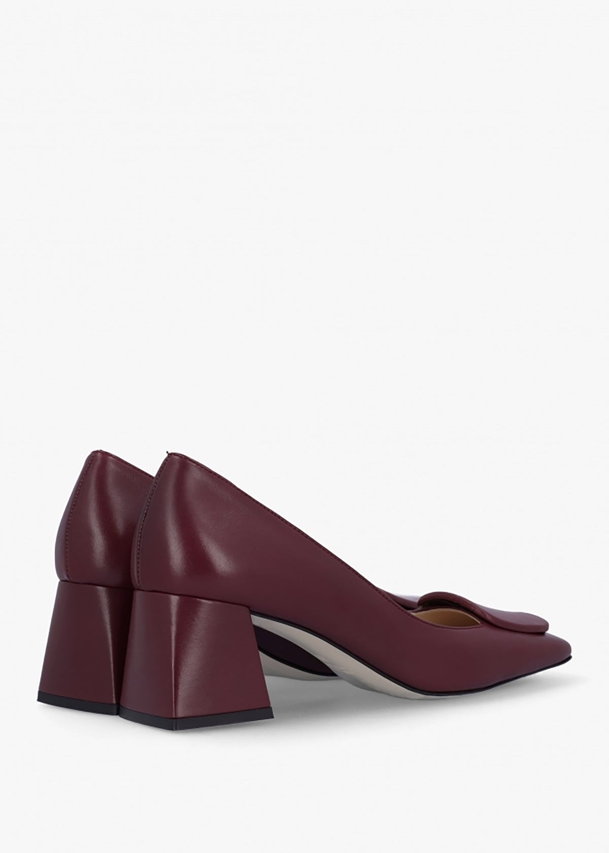 Nessie Burgundy Leather Block Heel Court Shoes