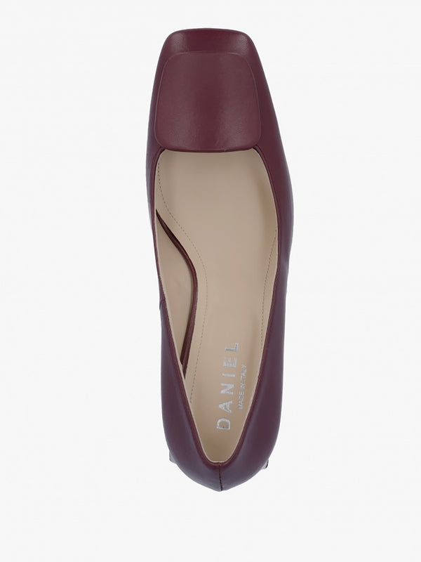 Nessie Burgundy Leather Block Heel Court Shoes