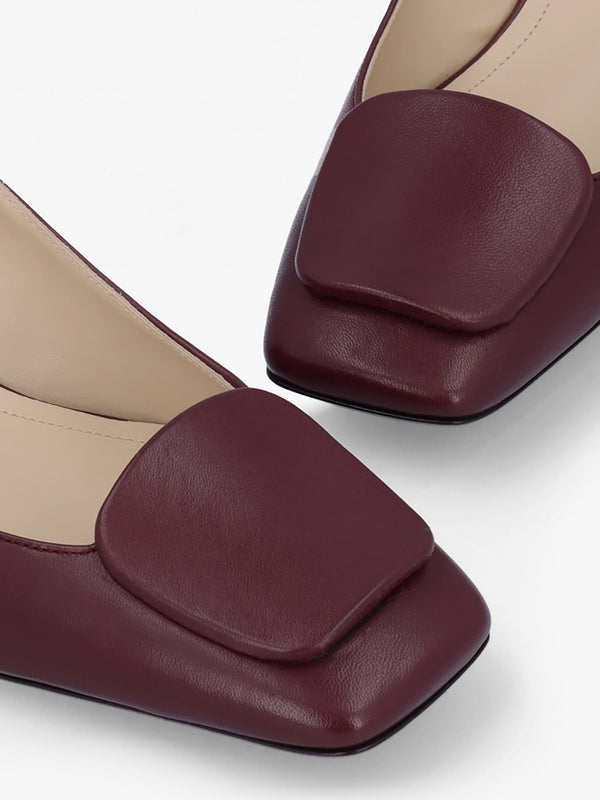 Nessie Burgundy Leather Block Heel Court Shoes