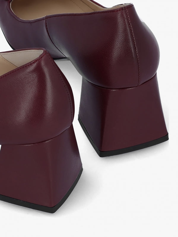 Nessie Burgundy Leather Block Heel Court Shoes