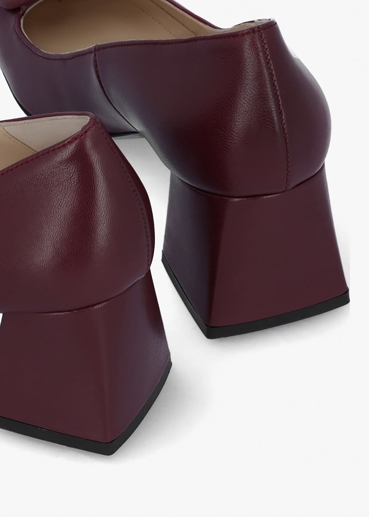 Nessie Burgundy Leather Block Heel Court Shoes