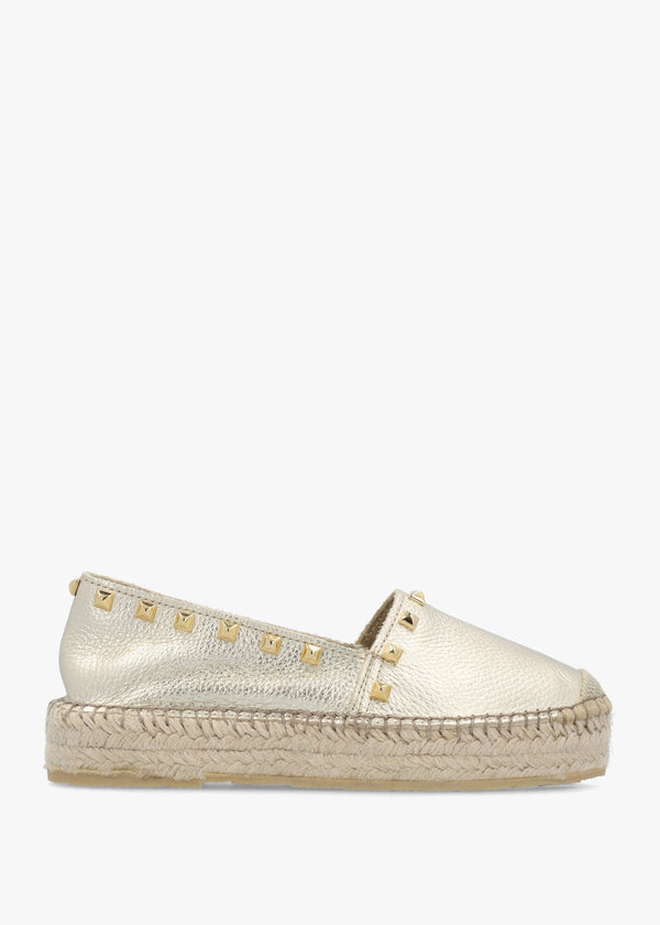 Infinite Gold Leather Studded Espadrilles