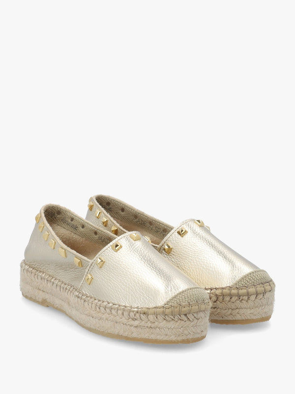 Infinite Gold Leather Studded Espadrilles