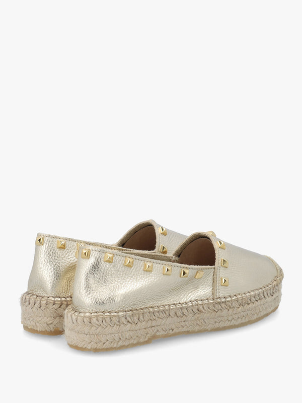 Infinite Gold Leather Studded Espadrilles