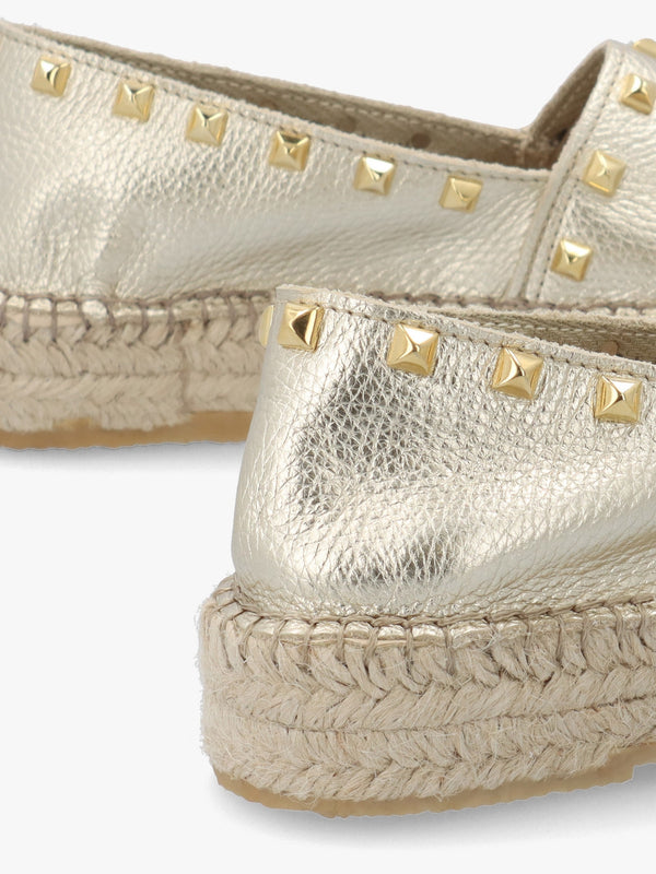Infinite Gold Leather Studded Espadrilles