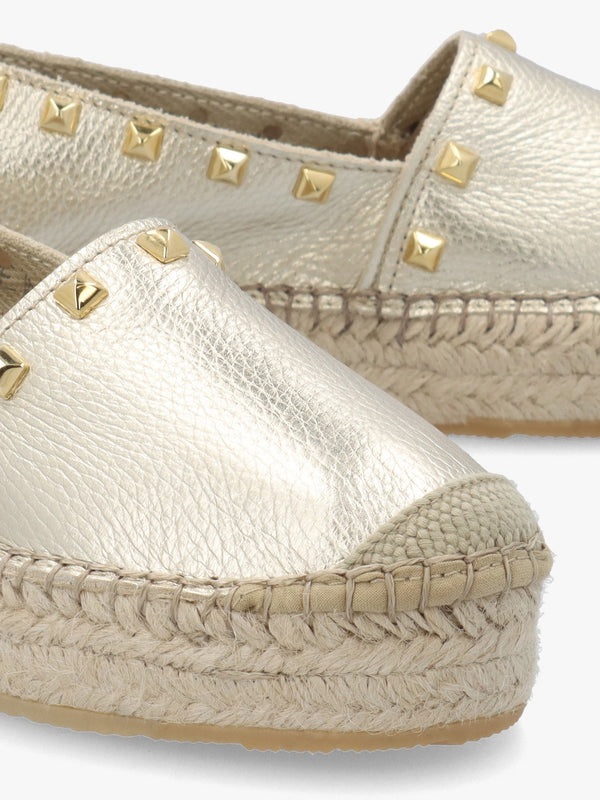 Infinite Gold Leather Studded Espadrilles