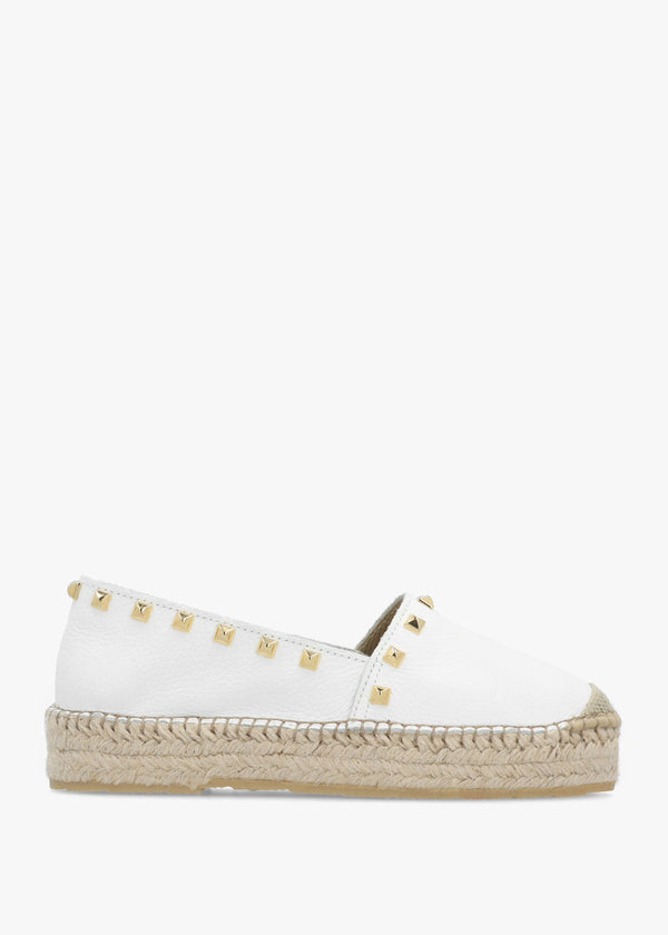 Infinite White Leather Studded Espadrilles