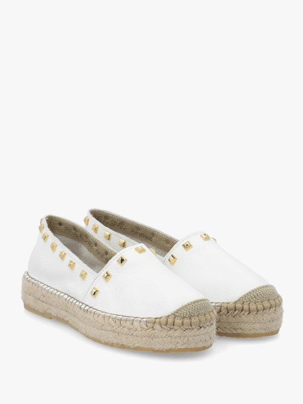 Infinite White Leather Studded Espadrilles