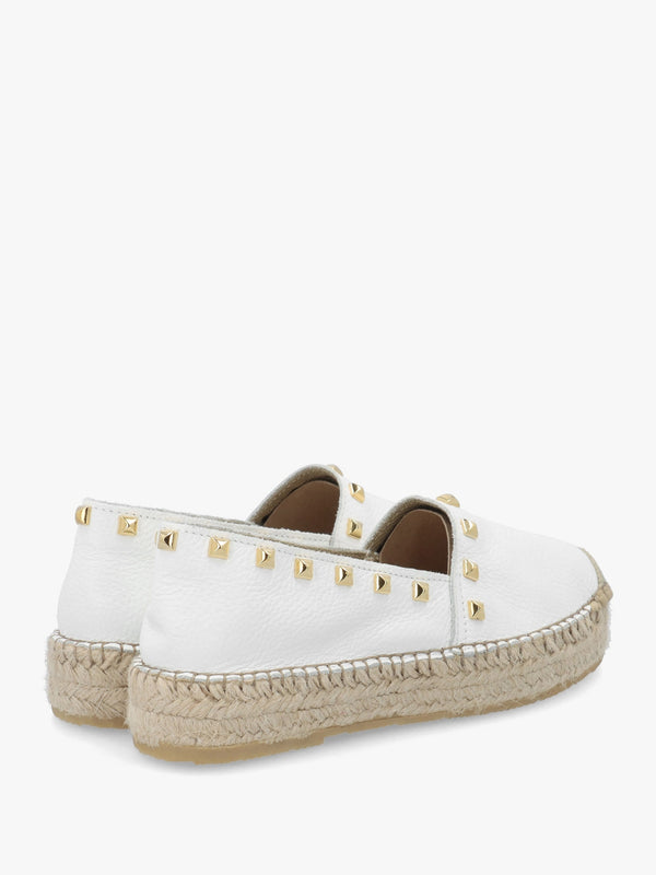 Infinite White Leather Studded Espadrilles