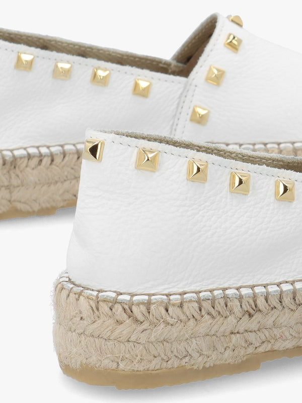 Infinite White Leather Studded Espadrilles