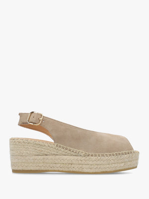 Jeep Beige Suede Peep Toe Wedge Espadrilles
