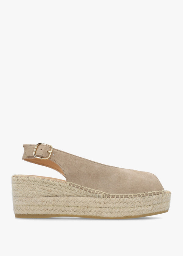 Jeep Beige Suede Peep Toe Wedge Espadrilles