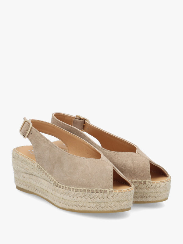 Jeep Beige Suede Peep Toe Wedge Espadrilles