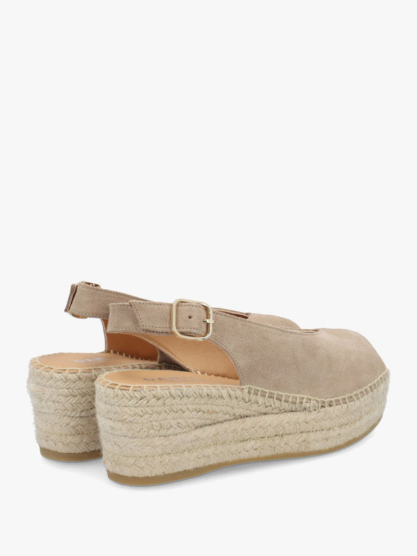 Jeep Beige Suede Peep Toe Wedge Espadrilles