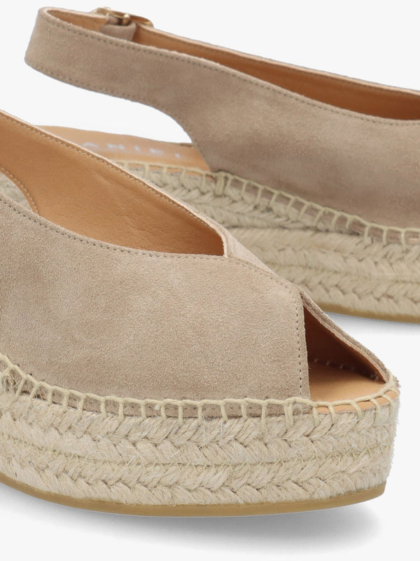 Jeep Beige Suede Peep Toe Wedge Espadrilles