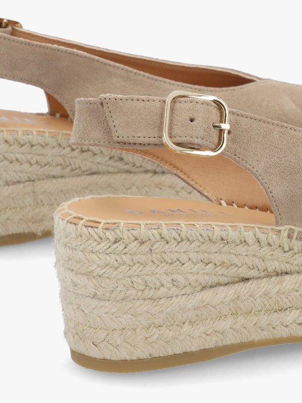 Jeep Beige Suede Peep Toe Wedge Espadrilles
