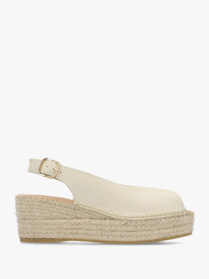Jeep Cream Leather Peep Toe Wedge Espadrilles