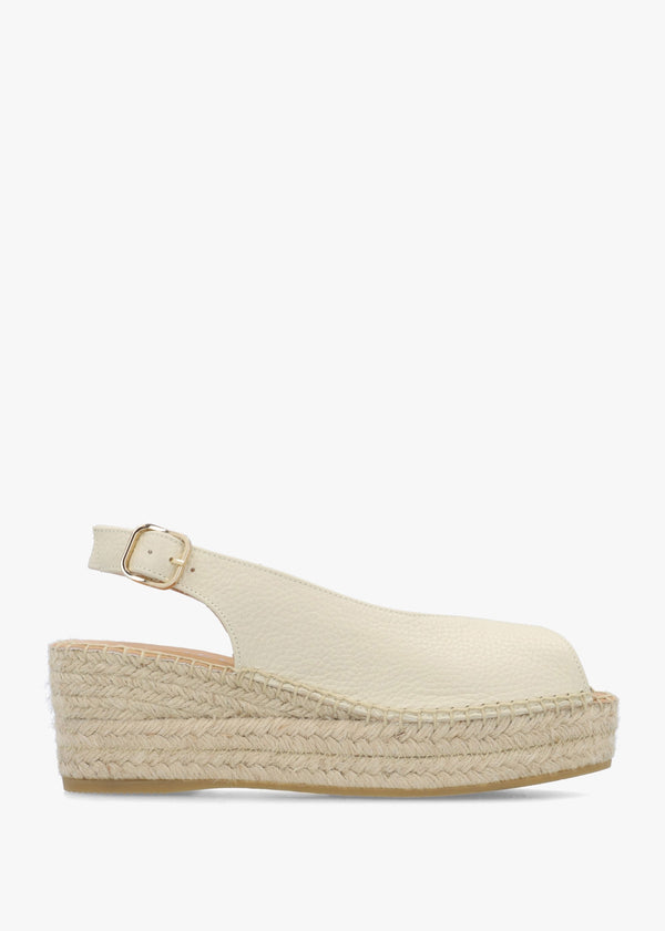 Jeep Cream Leather Peep Toe Wedge Espadrilles