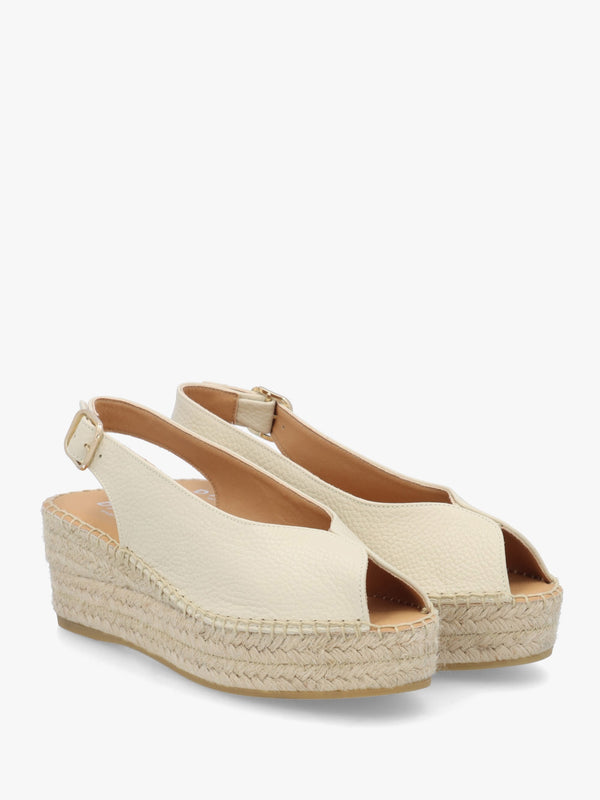 Jeep Cream Leather Peep Toe Wedge Espadrilles