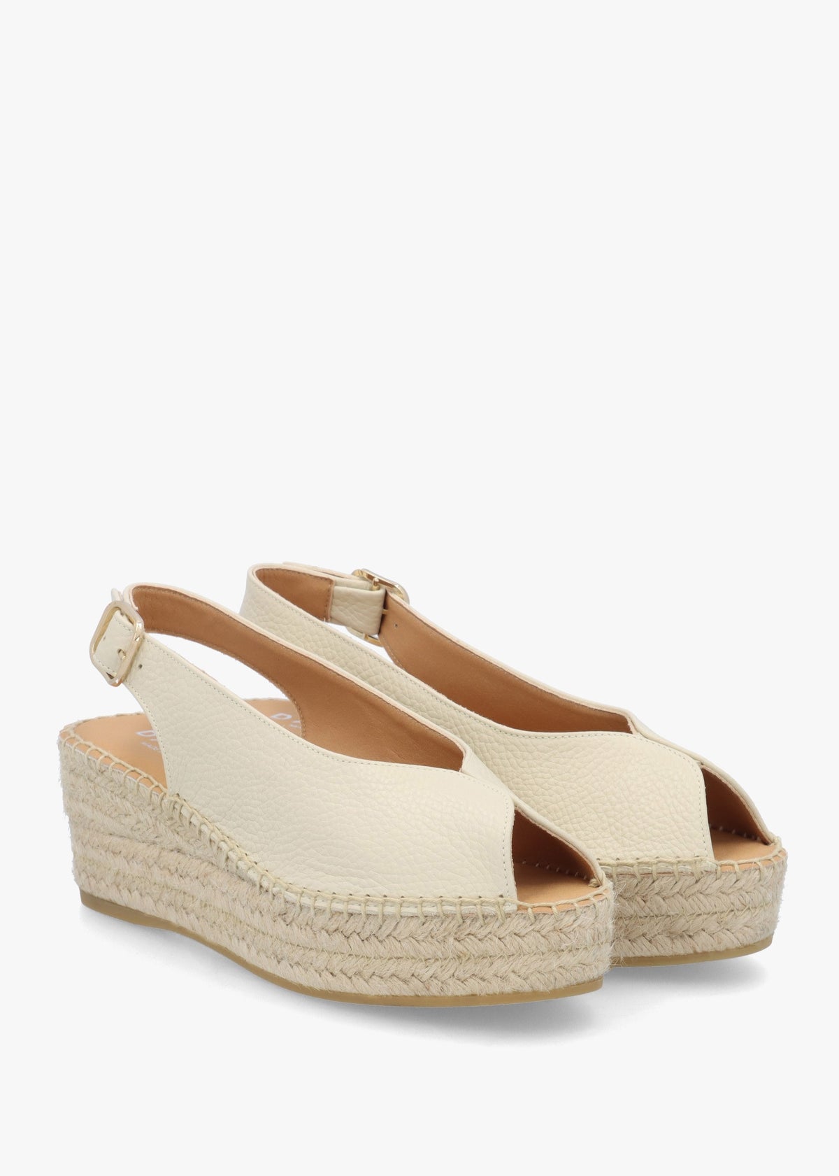 Jeep Cream Leather Peep Toe Wedge Espadrilles