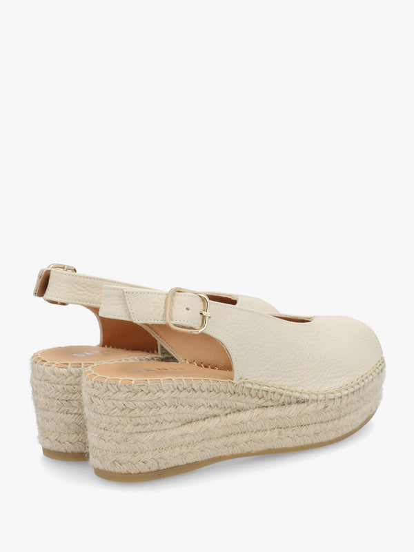 Jeep Cream Leather Peep Toe Wedge Espadrilles