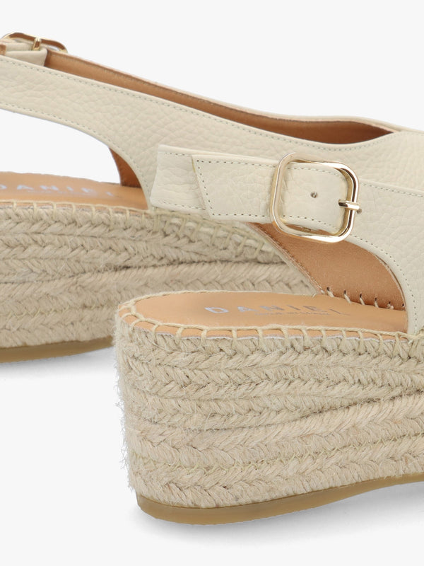 Jeep Cream Leather Peep Toe Wedge Espadrilles