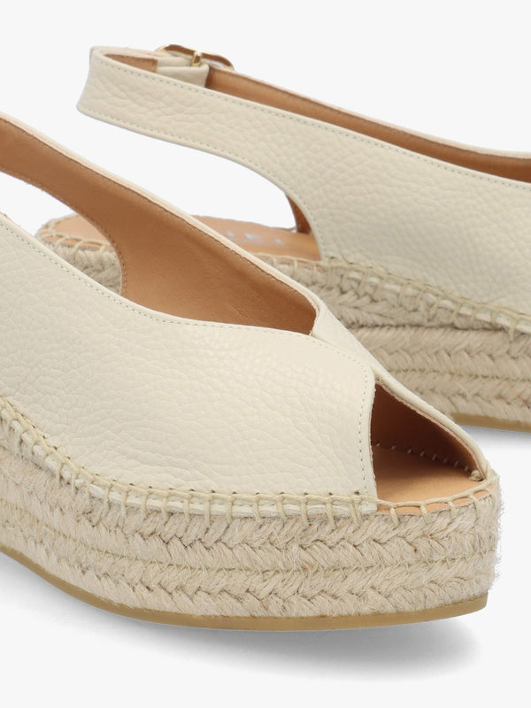 Jeep Cream Leather Peep Toe Wedge Espadrilles