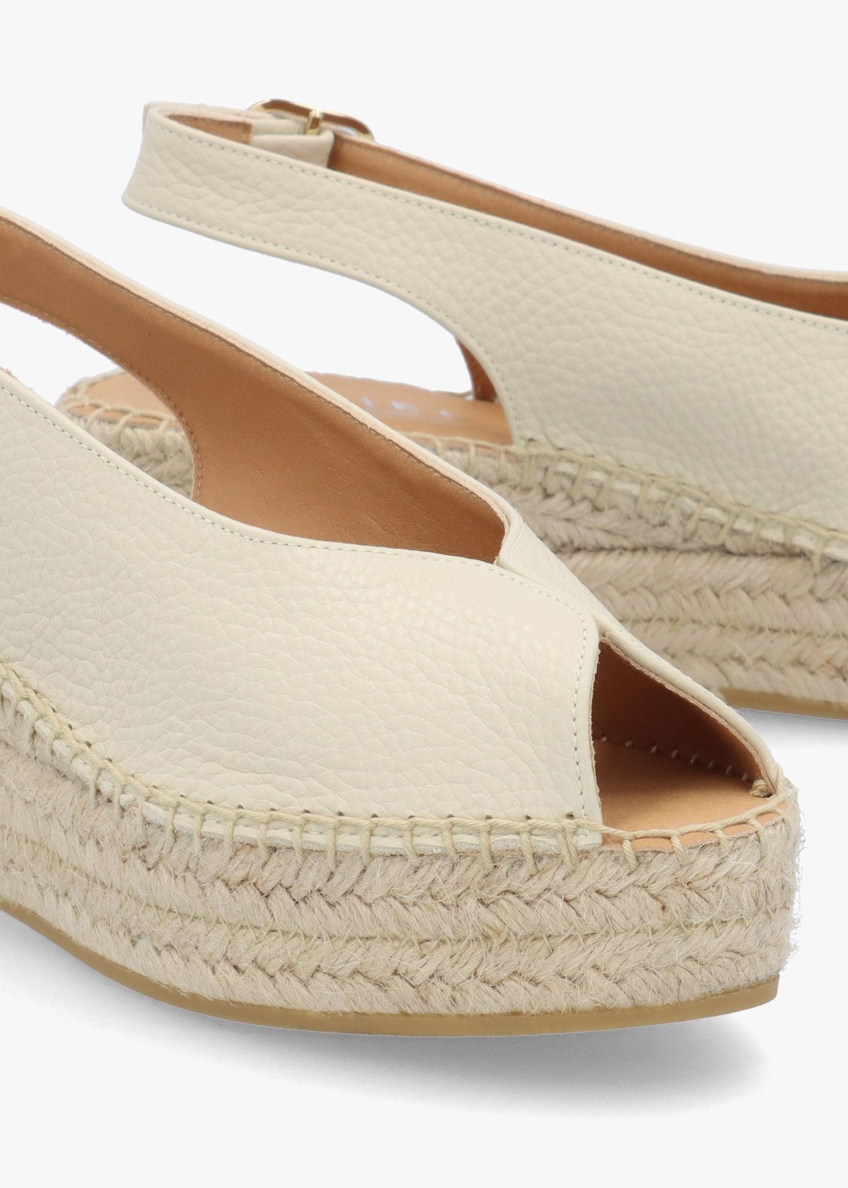 Jeep Cream Leather Peep Toe Wedge Espadrilles