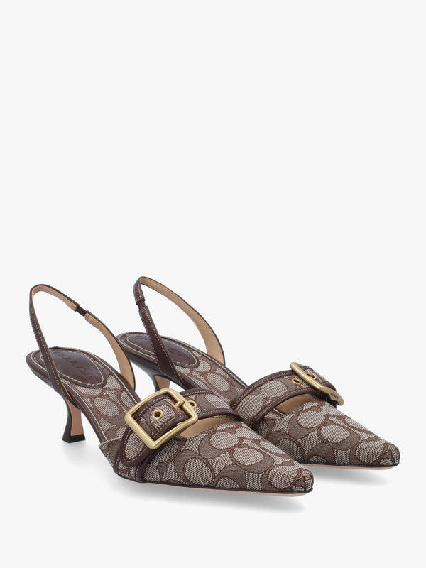 Margot Signature Jacquard Oak Maple Heeled Sling Backs