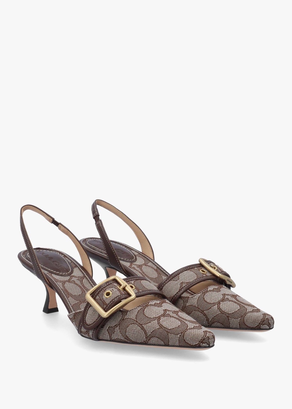 Margot Signature Jacquard Oak Maple Heeled Sling Backs