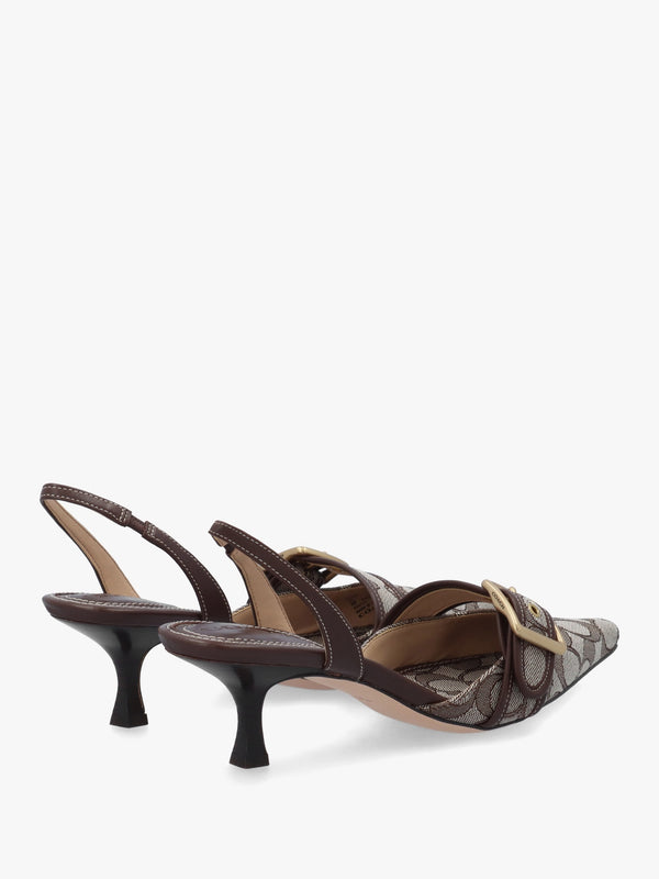 Margot Signature Jacquard Oak Maple Heeled Sling Backs