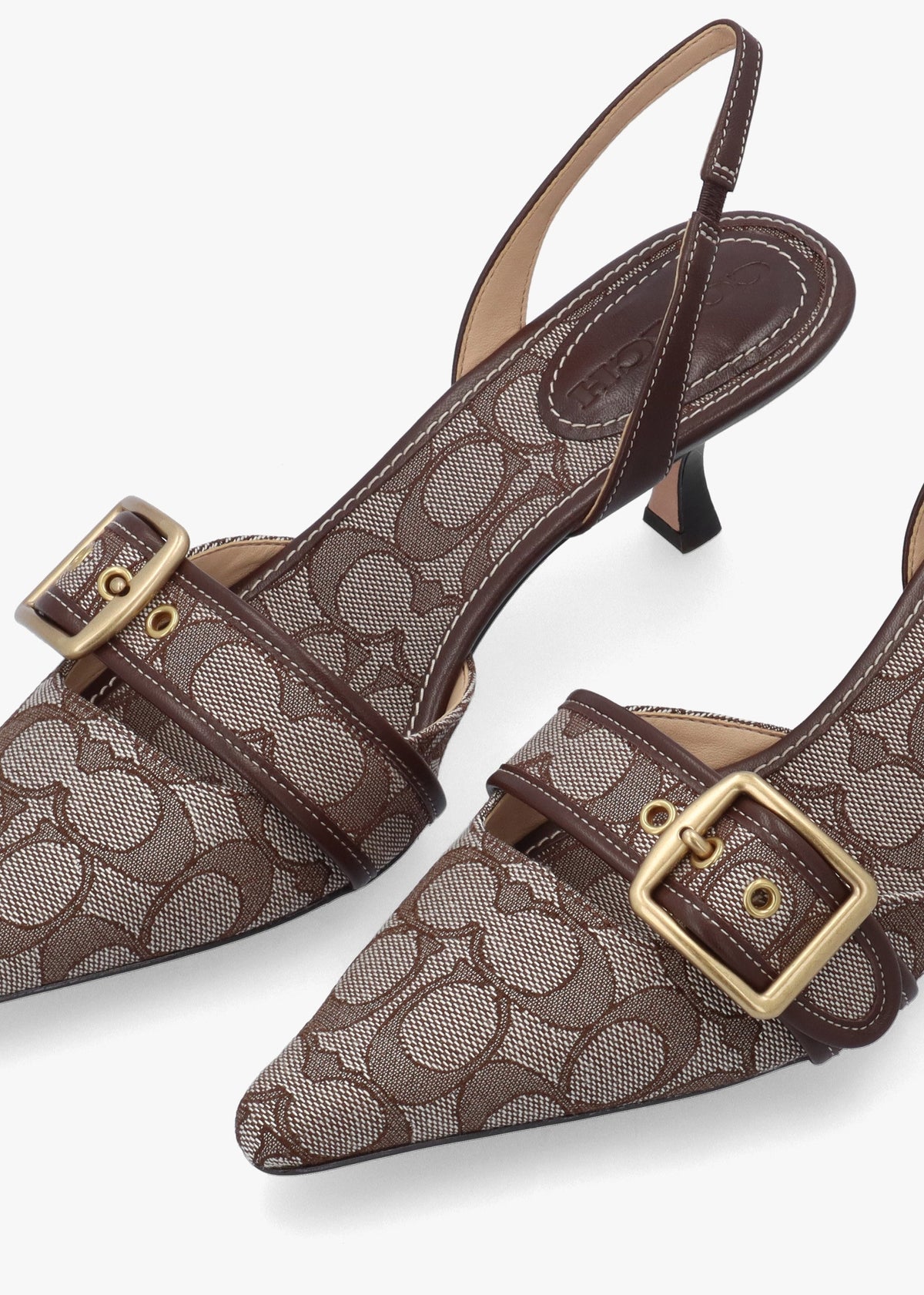 Margot Signature Jacquard Oak Maple Heeled Sling Backs