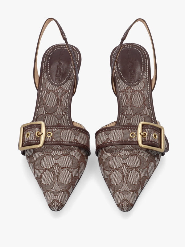 Margot Signature Jacquard Oak Maple Heeled Sling Backs