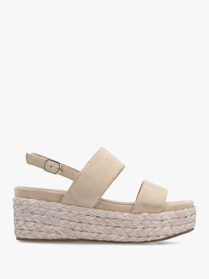 Rosalie Beige Suede Raffia Flatform Sandals