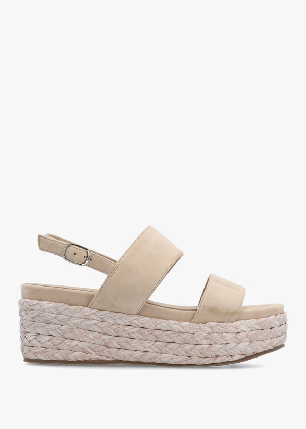 Rosalie Beige Suede Raffia Flatform Sandals