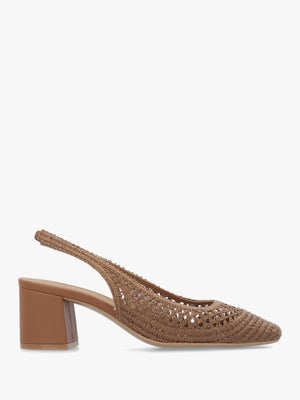 Rosie Tan Woven Sling Back Heeled Court Shoes