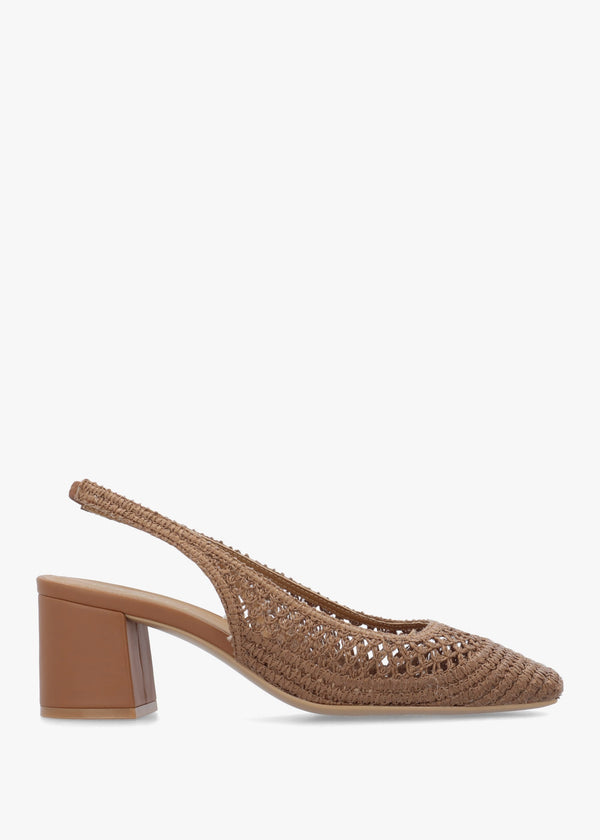 Rosie Tan Woven Sling Back Heeled Court Shoes