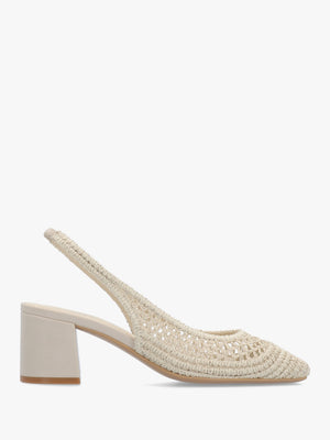 Rosie Beige Woven Sling Back Heeled Court Shoes