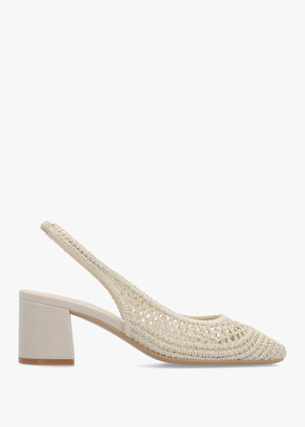 Rosie Beige Woven Sling Back Heeled Court Shoes
