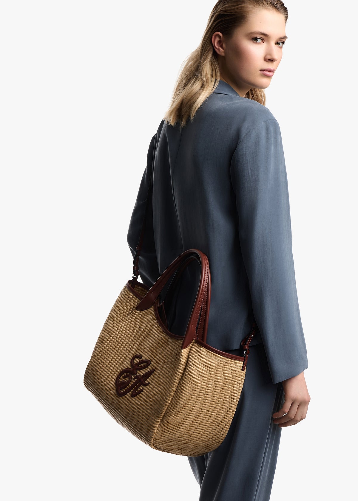 Woven Straw Medium Natural Tan Shopper Bag